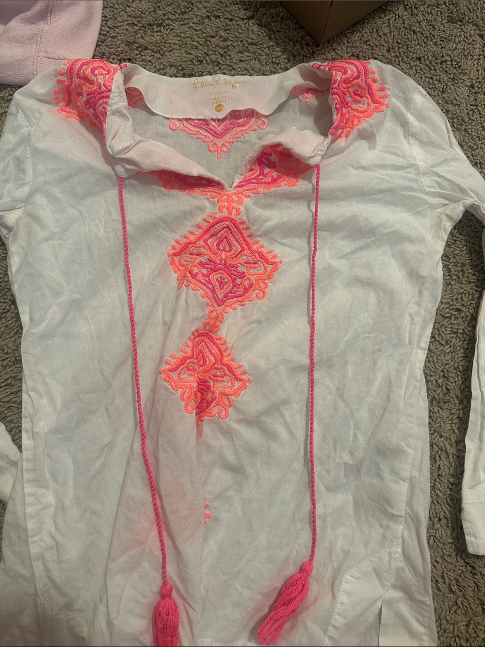 Lilly Pulitzer White Top with Pink and Coral Embroidery